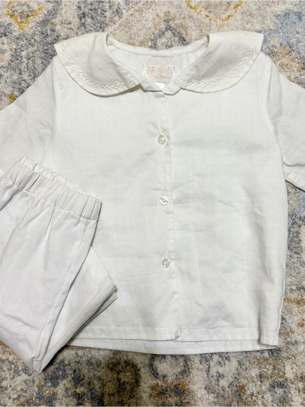 White Peter Pan Collar Kids Pajama Set - Classic Two-Piece